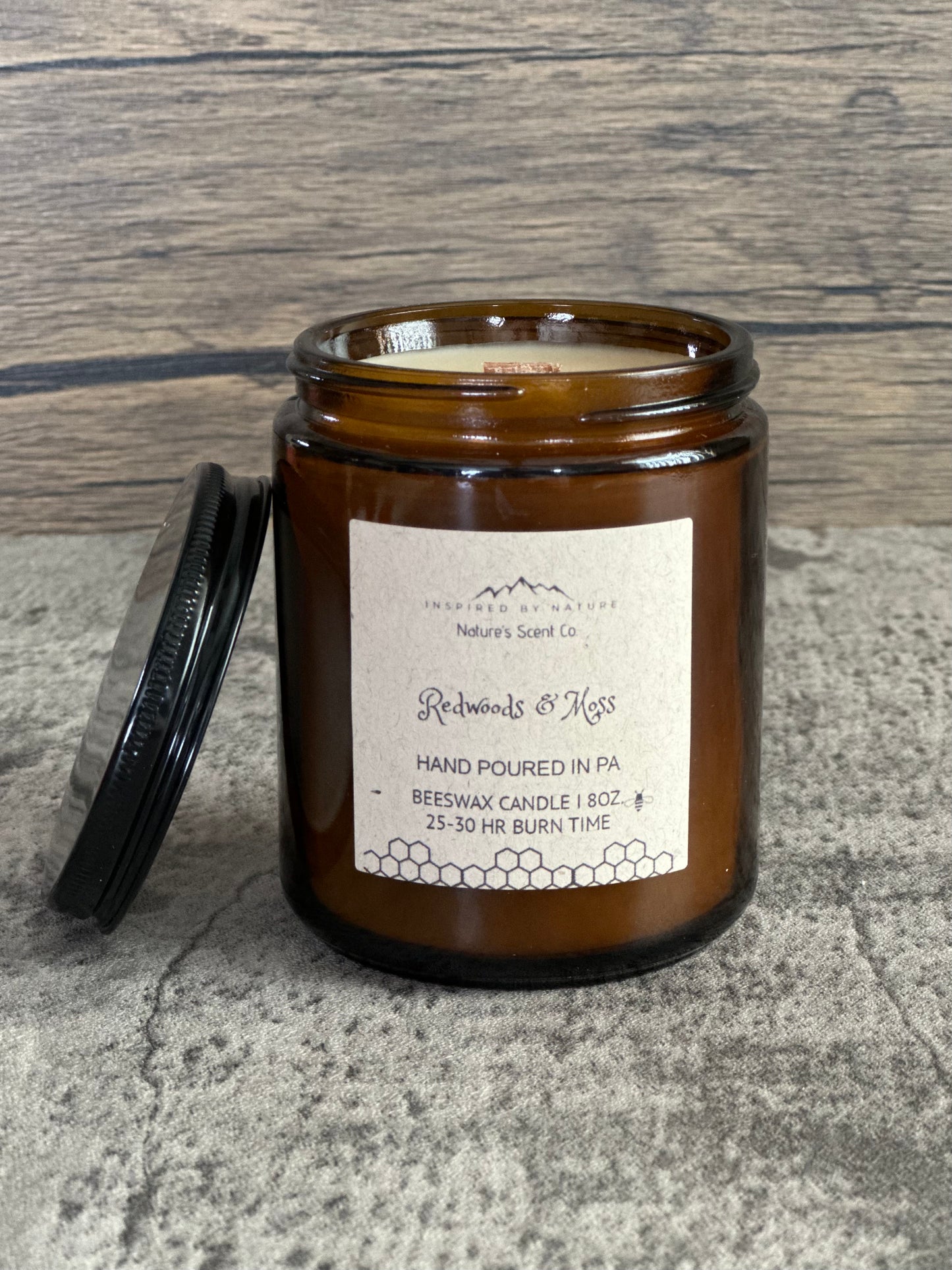 Redwoods & Moss Amber Jelly Jar Beeswax Candle