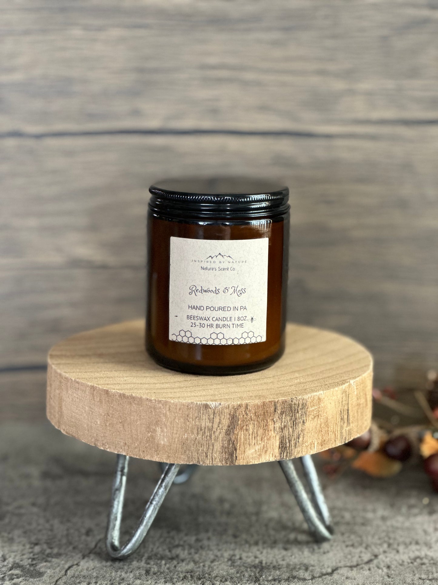 Redwoods & Moss Amber Jelly Jar Beeswax Candle