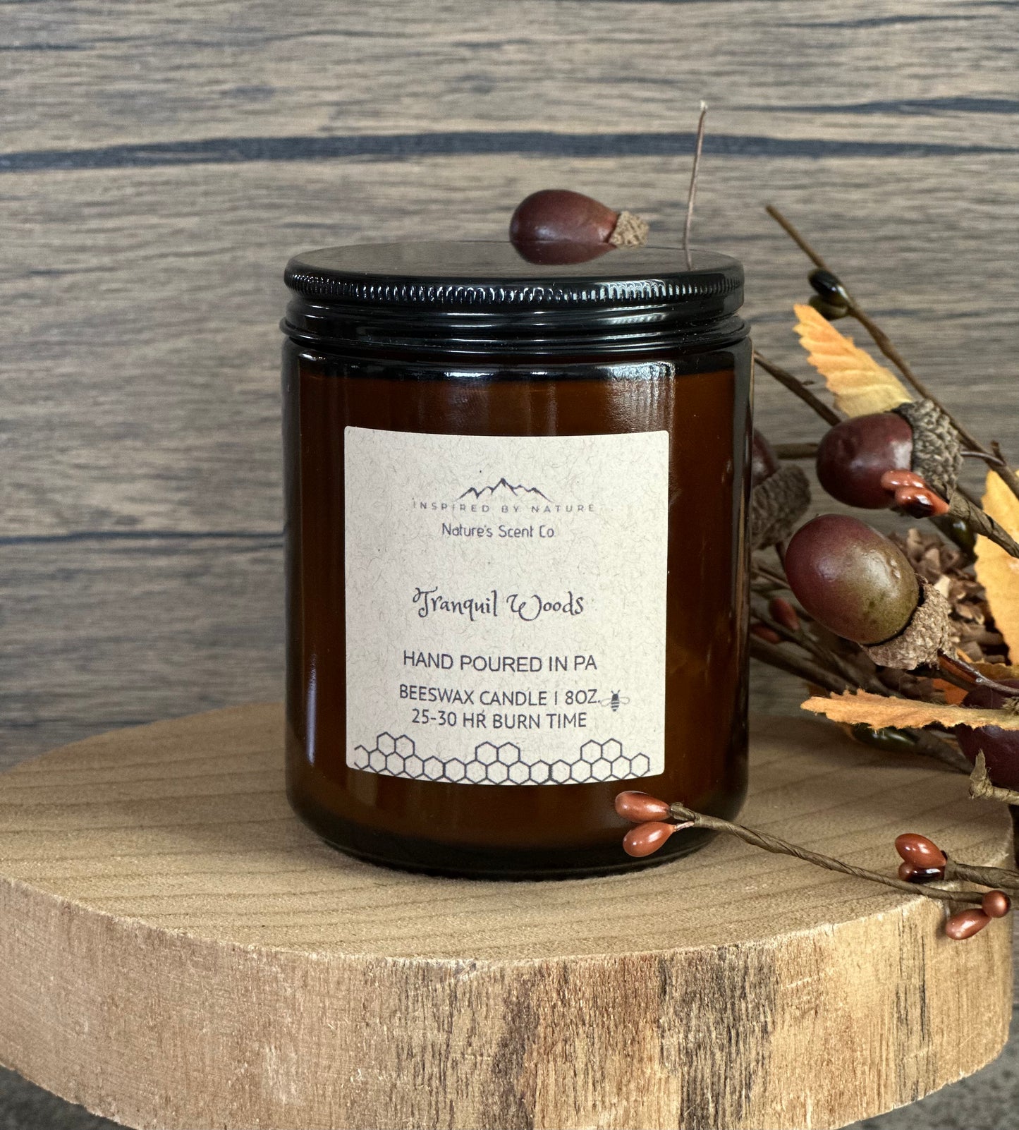 Tranquil Woods Amber Jelly Jar Beeswax Candle
