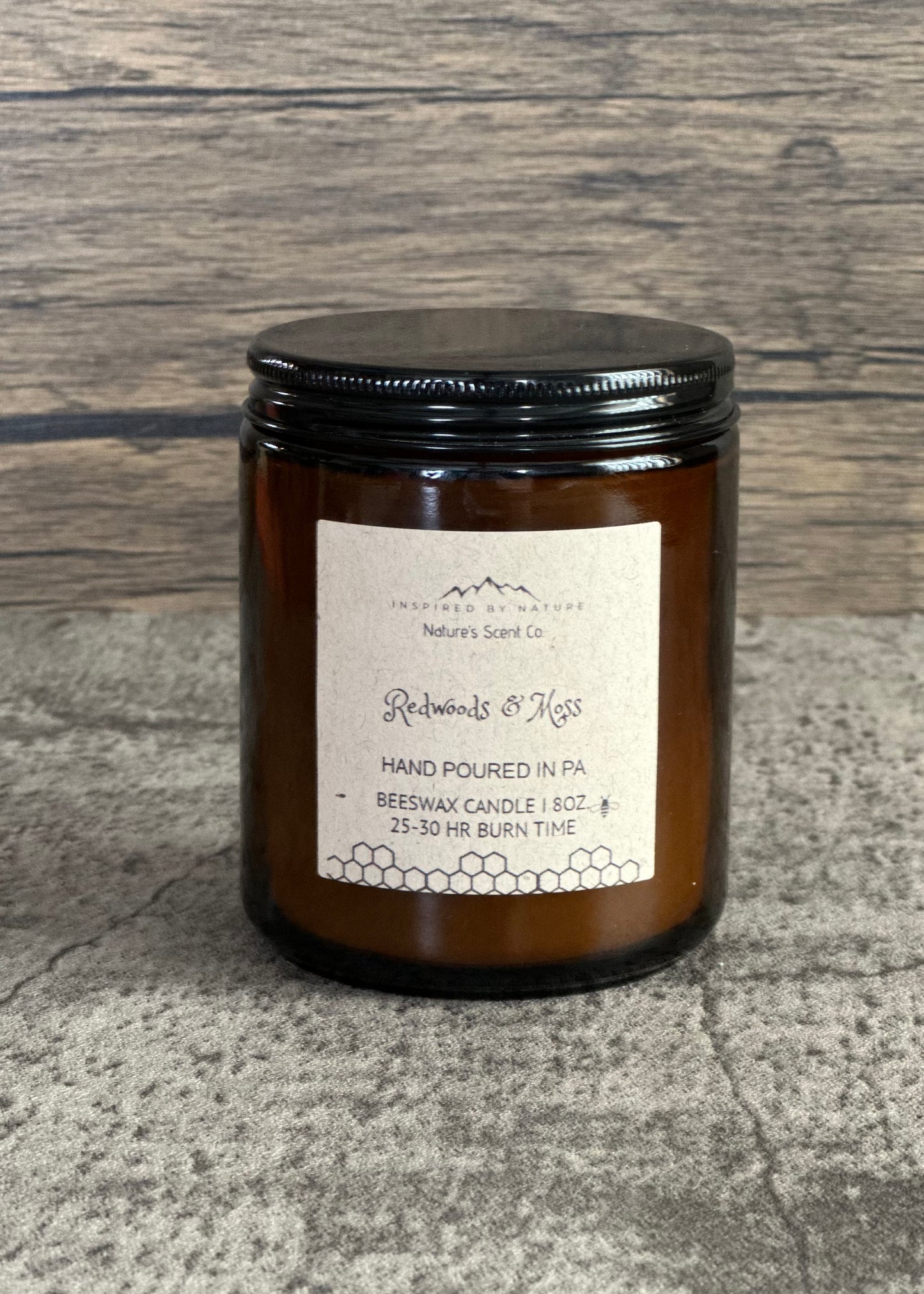 Redwoods & Moss Amber Jelly Jar Beeswax Candle