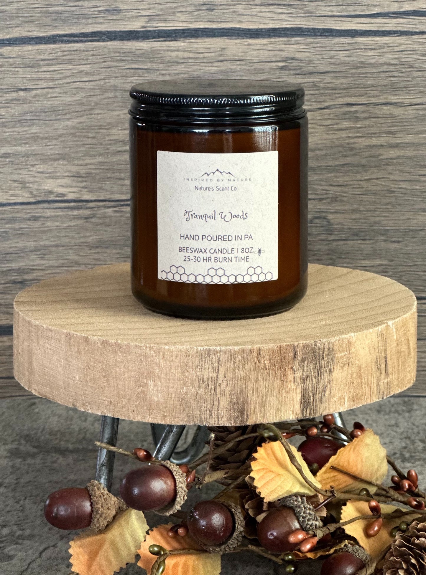 Tranquil Woods Amber Jelly Jar Beeswax Candle
