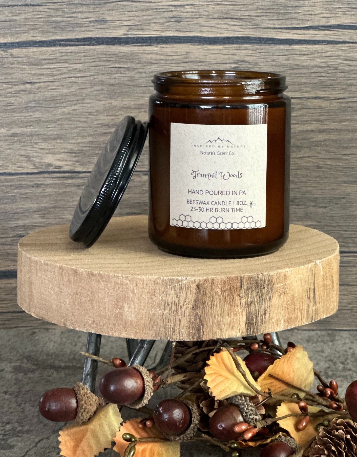 Tranquil Woods Amber Jelly Jar Beeswax Candle