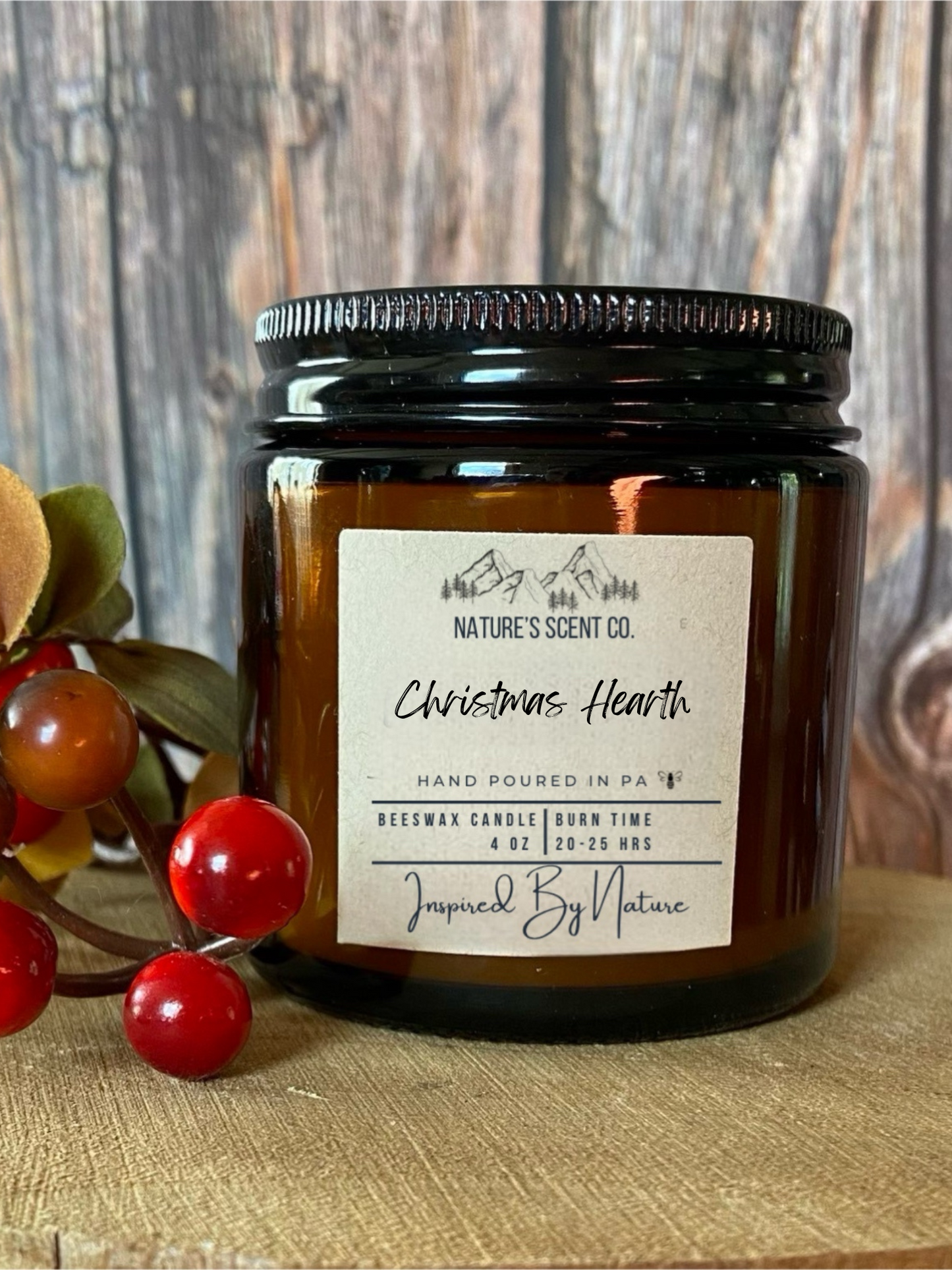 Christmas Hearth Jelly Jar Beeswax Candle
