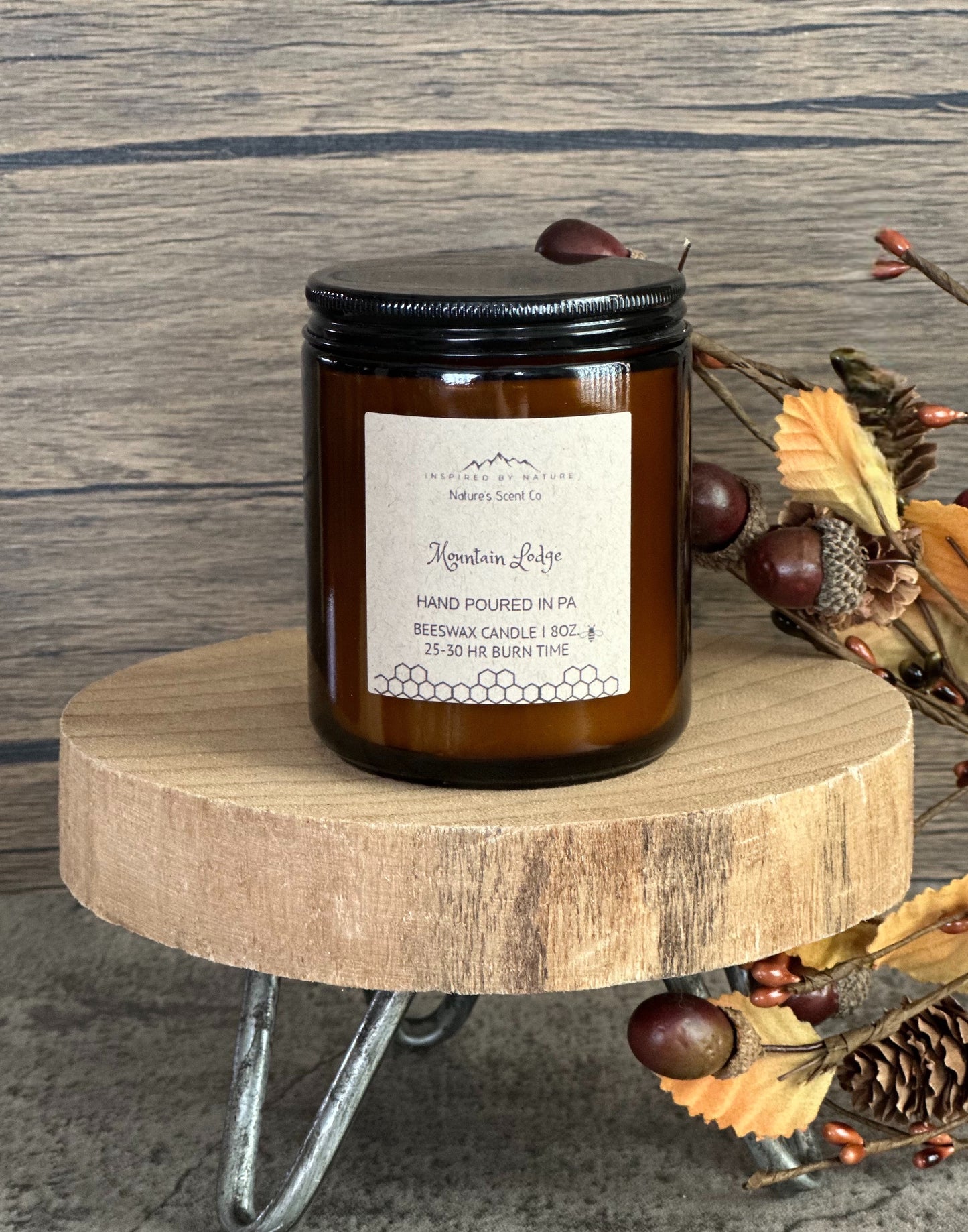 Mountain Lodge Amber Jelly Jar Beeswax Candle