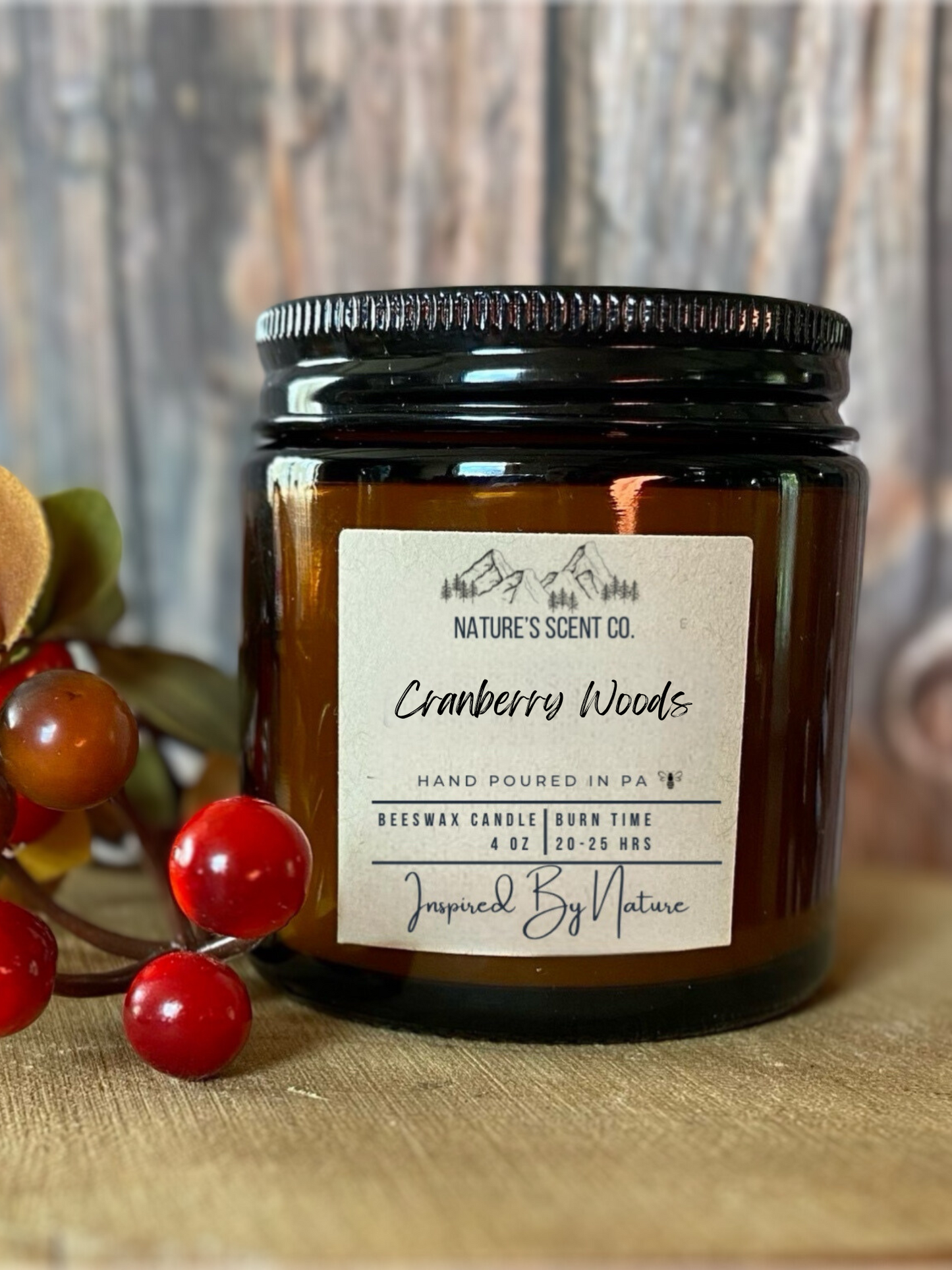 Cranberry Woods Jelly Jar Beeswax Candle