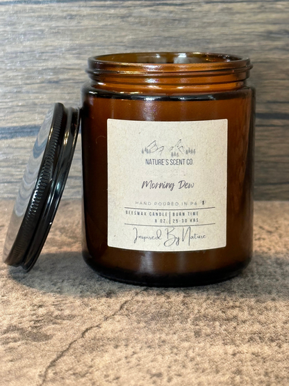 Morning Dew Amber Jelly Jar Beeswax Candle