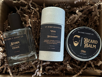 Storm, Wind & Fire Men’s Gift Set | All-Natural Cologne, Deodorant & Beard Balm
