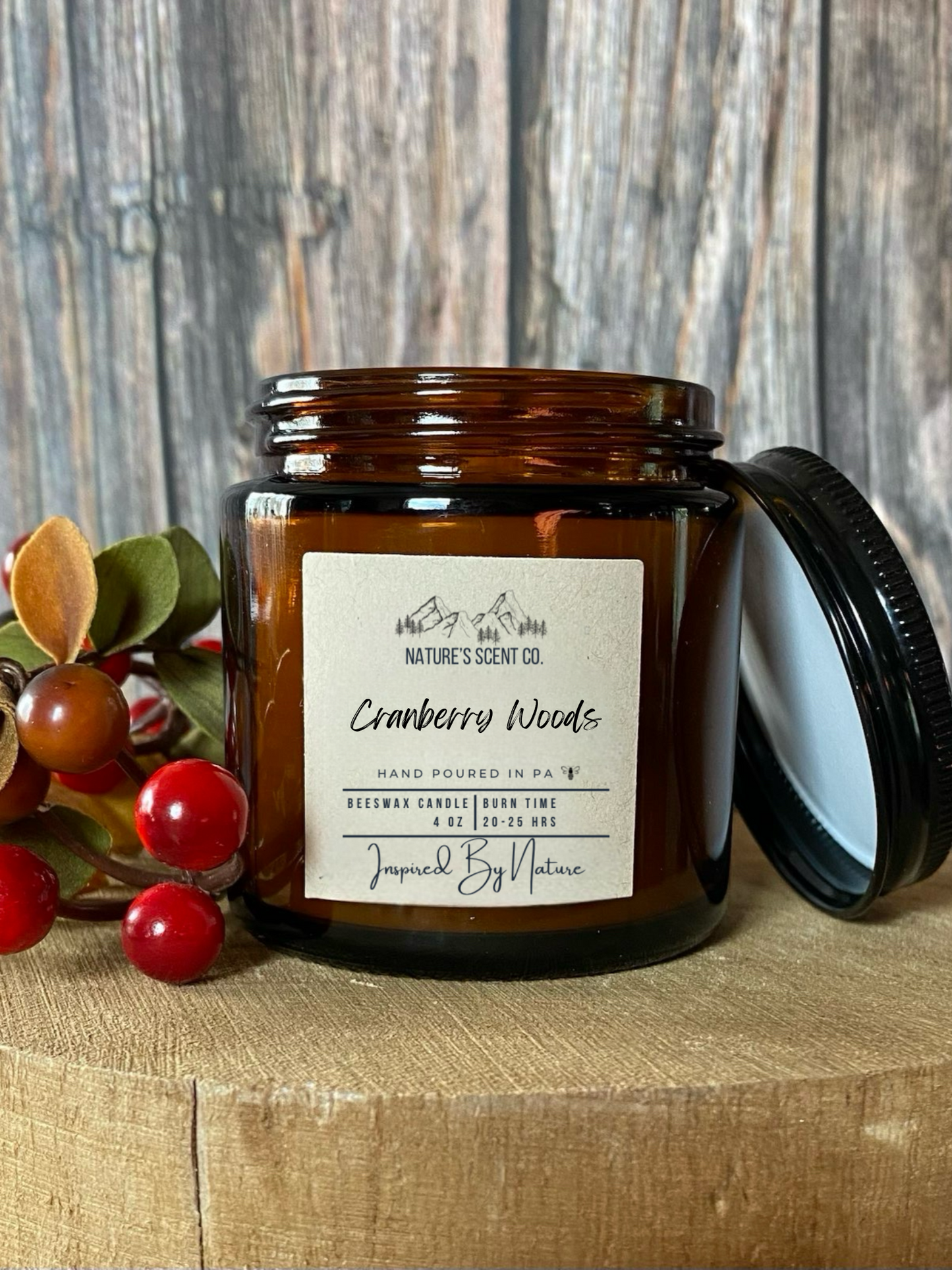 Cranberry Woods Jelly Jar Beeswax Candle