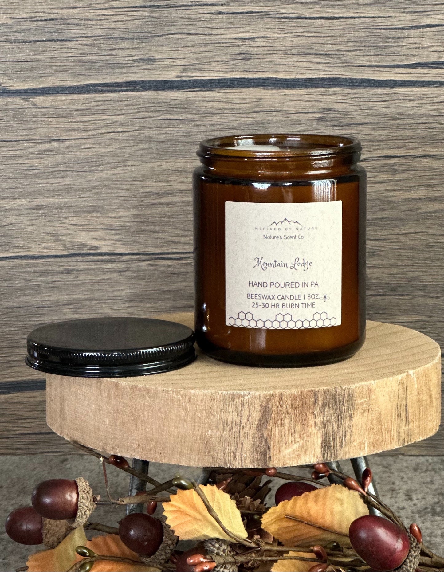Mountain Lodge Amber Jelly Jar Beeswax Candle