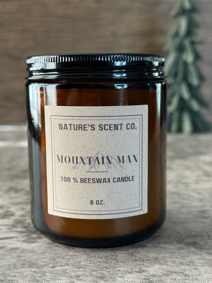 Mountain Man Amber Jelly Jar Beeswax Candle | For Him | Mandle