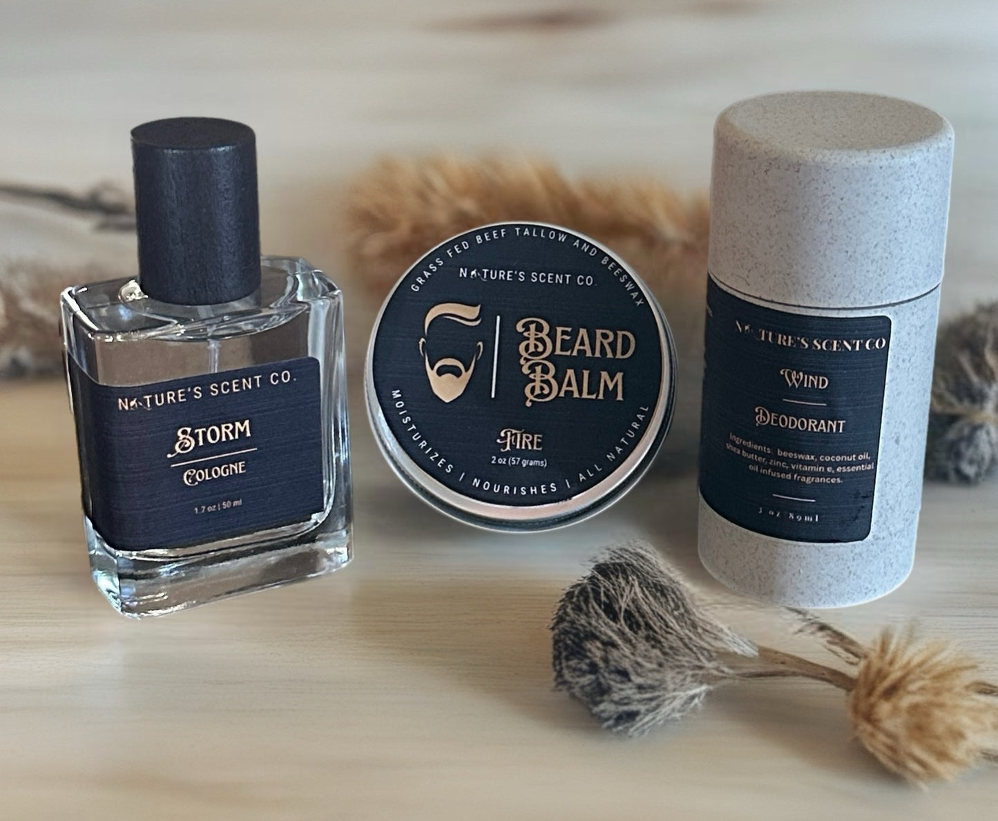Storm, Wind & Fire Men’s Gift Set | All-Natural Cologne, Deodorant & Beard Balm