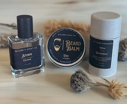 Storm, Wind & Fire Men’s Gift Set | All-Natural Cologne, Deodorant & Beard Balm