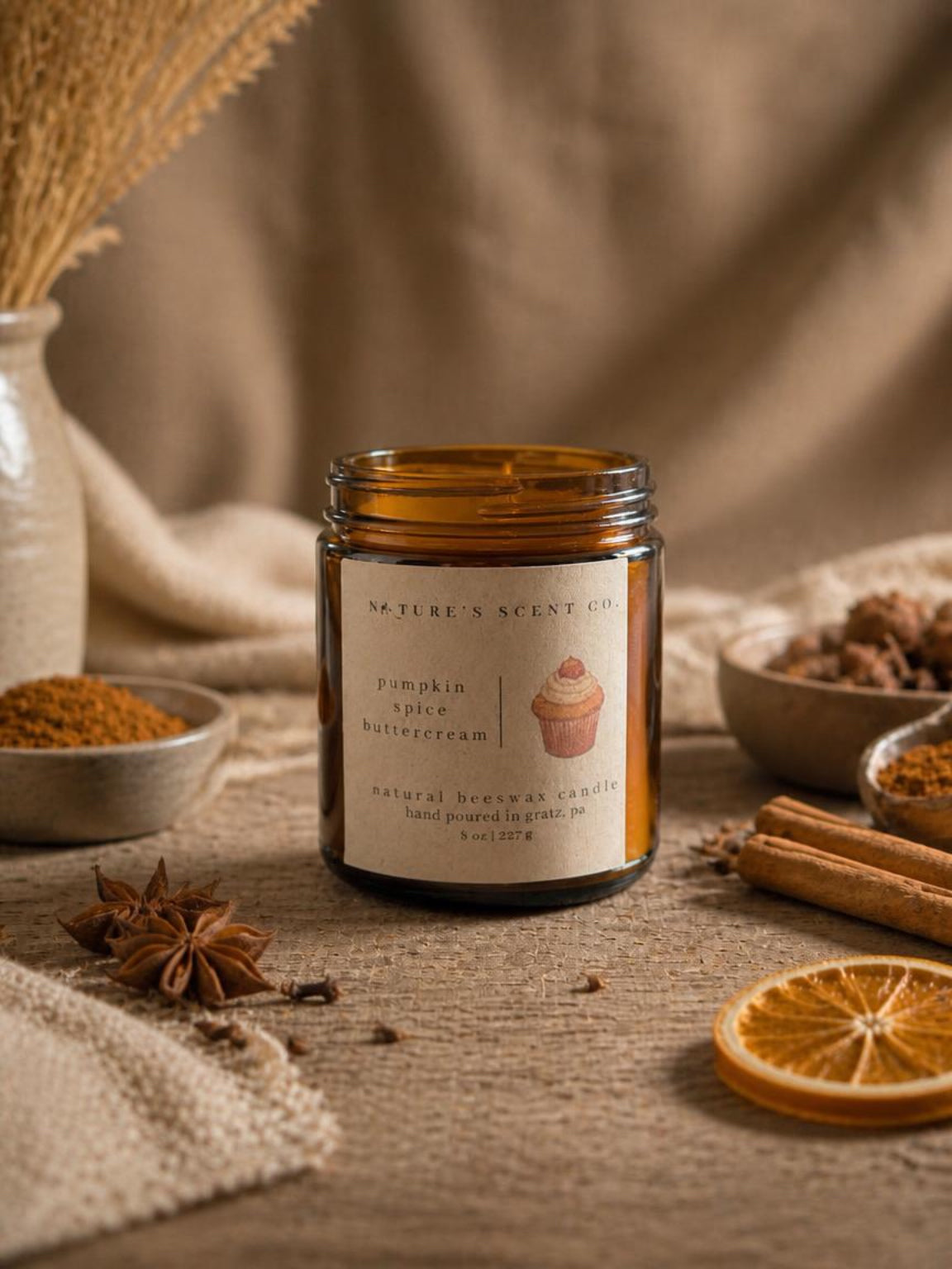 Pumpkin Spice Buttercream Beeswax Candle — Pumpkin, Brown Sugar & Vanilla
