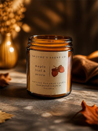 Maple Leaf & Acorn Beeswax Candle