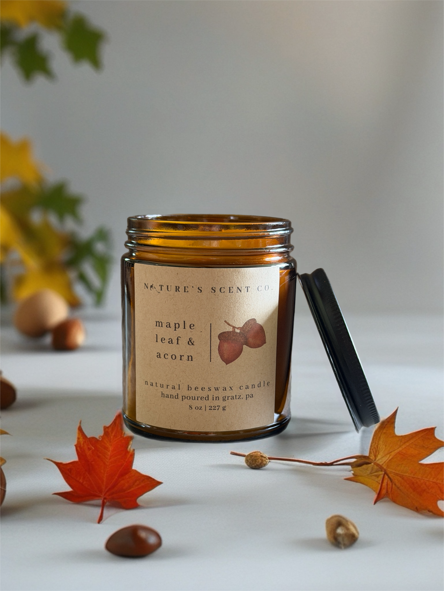 Maple Leaf & Acorn Beeswax Candle