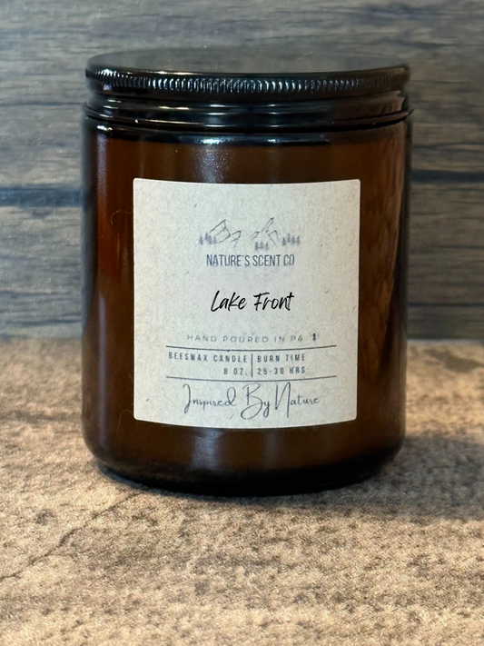 Lake Front Amber Jelly Jar Beeswax Candle