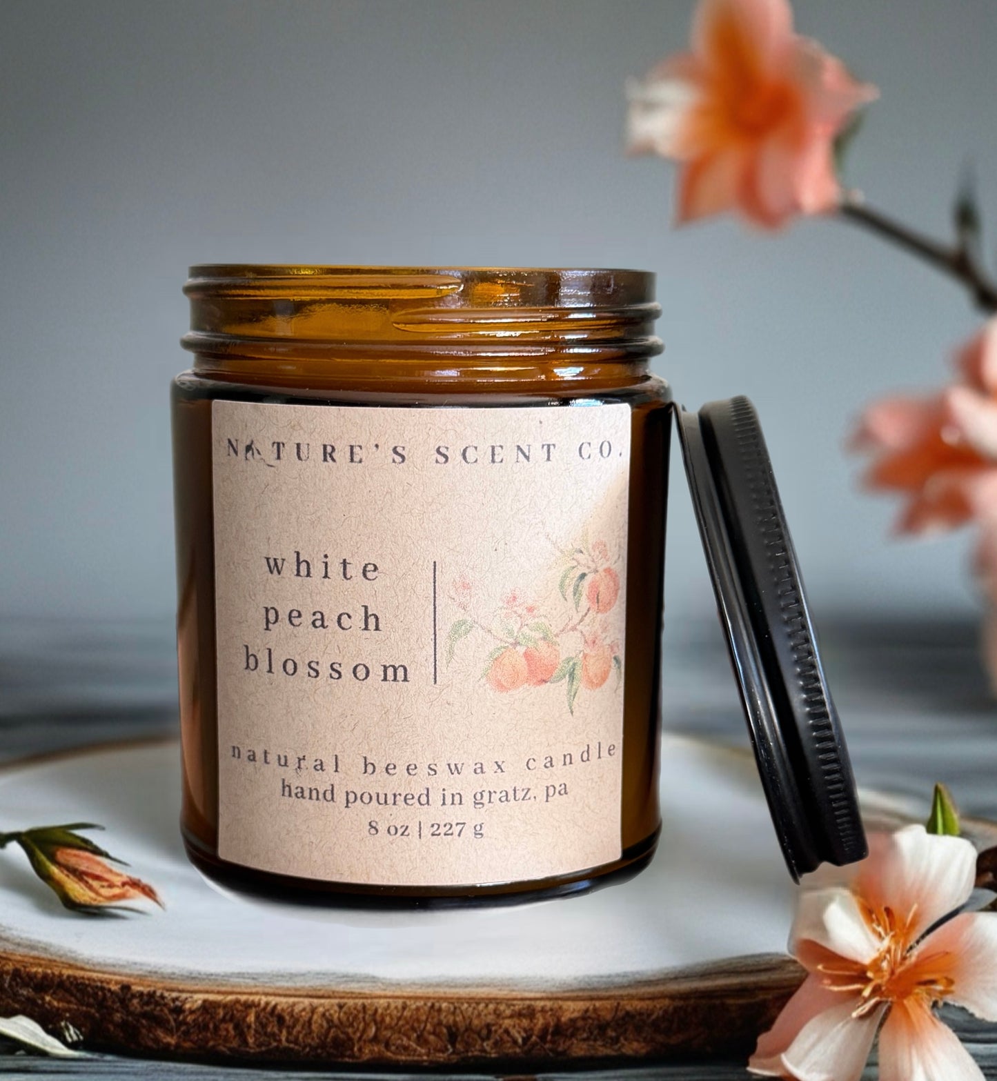 White Peach Blossom Beeswax Candle