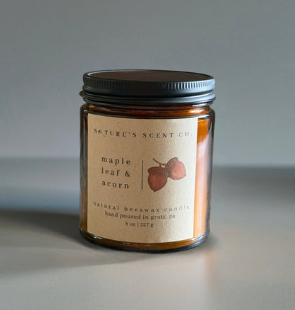 Maple Leaf & Acorn Beeswax Candle