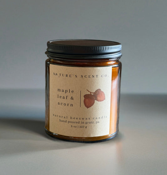 Maple Leaf & Acorn Beeswax Candle