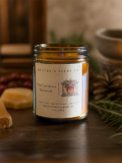 Christmas Hearth Beeswax Candle — Cinnamon, Ginger, Clove, Pine & Fir