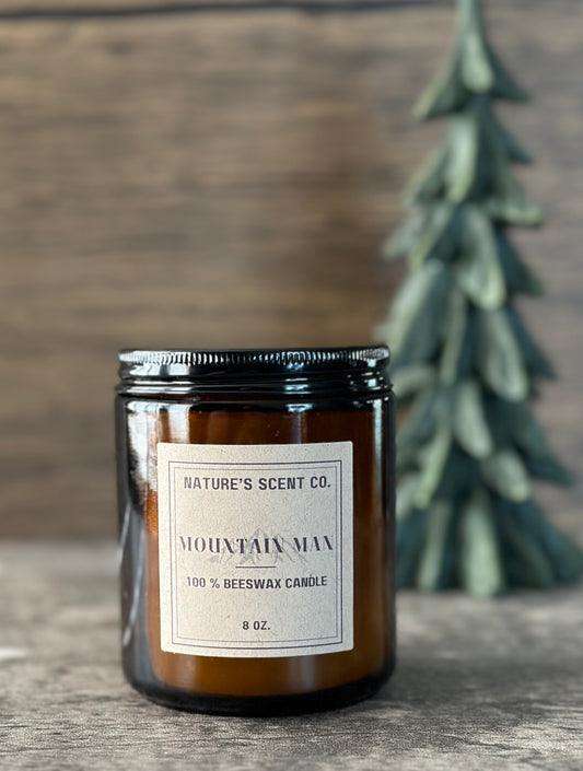 Mountain Man Amber Jelly Jar Beeswax Candle | For Him | Mandle