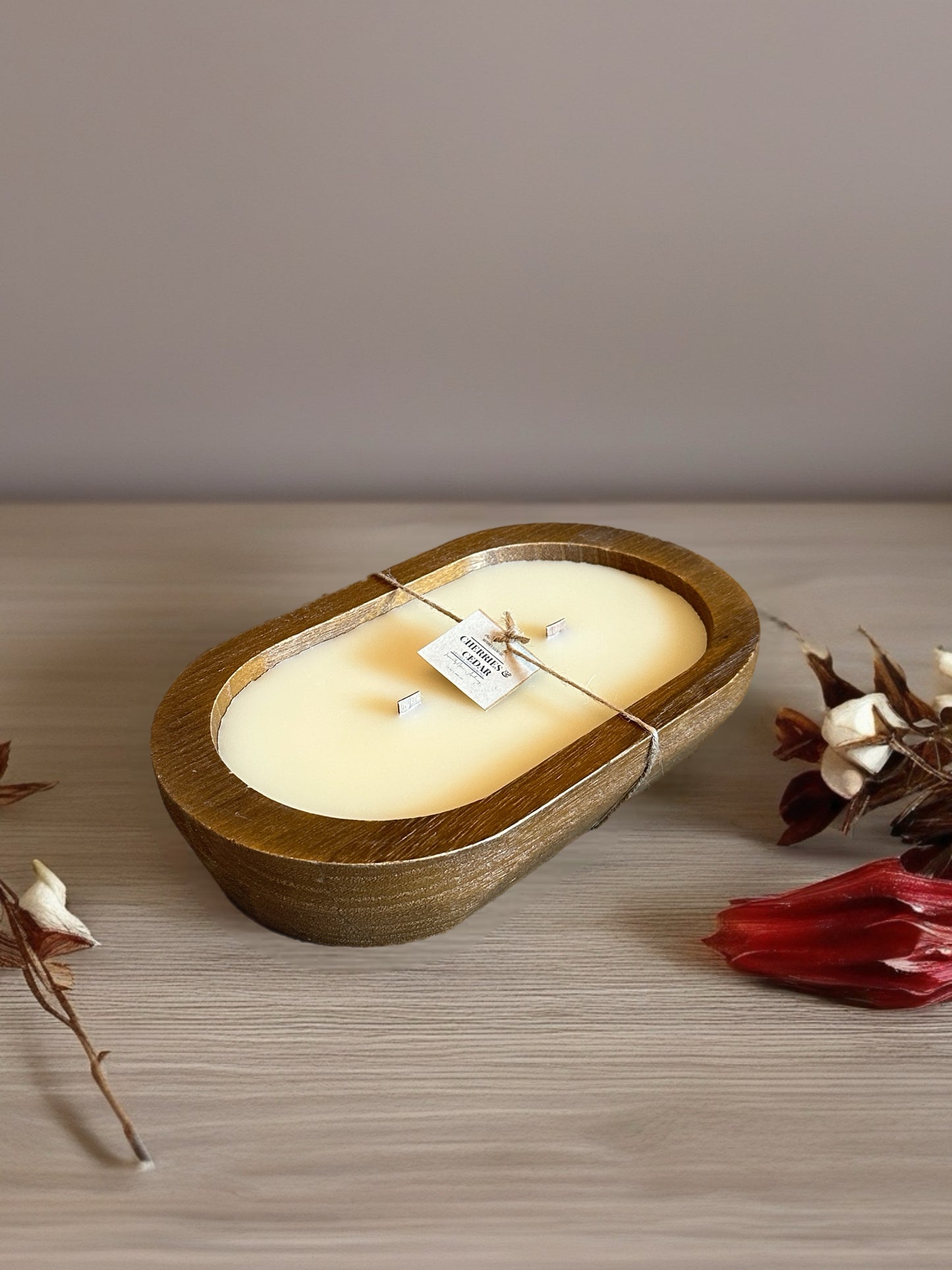 Oval Dough Bowl Beeswax Candle