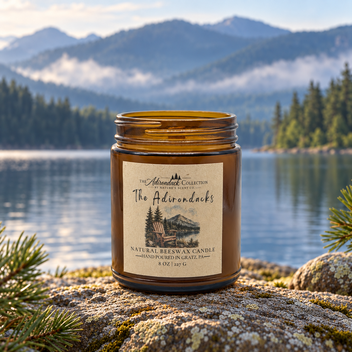 Adirondack Collection Beeswax Candle — 8 oz | Wood Wick | Non-Toxic