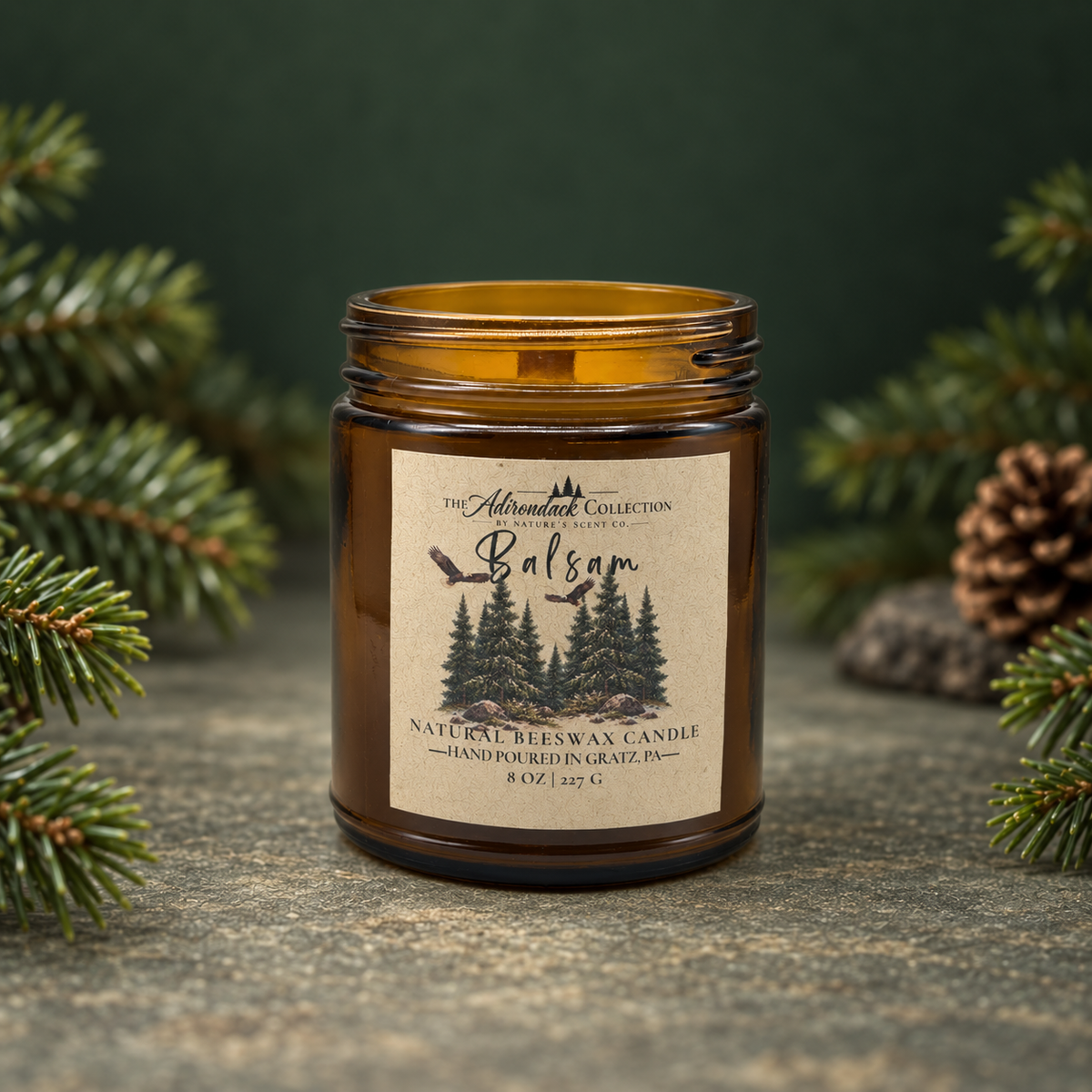 Adirondack Collection Beeswax Candle — 8 oz | Wood Wick | Non-Toxic