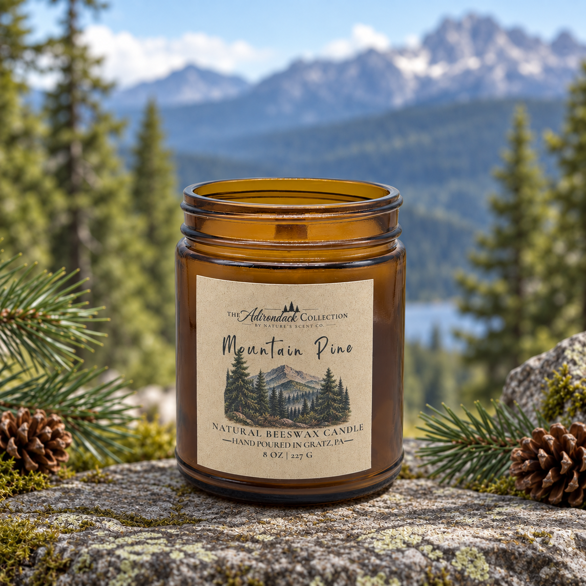 Adirondack Collection Beeswax Candle — 8 oz | Wood Wick | Non-Toxic