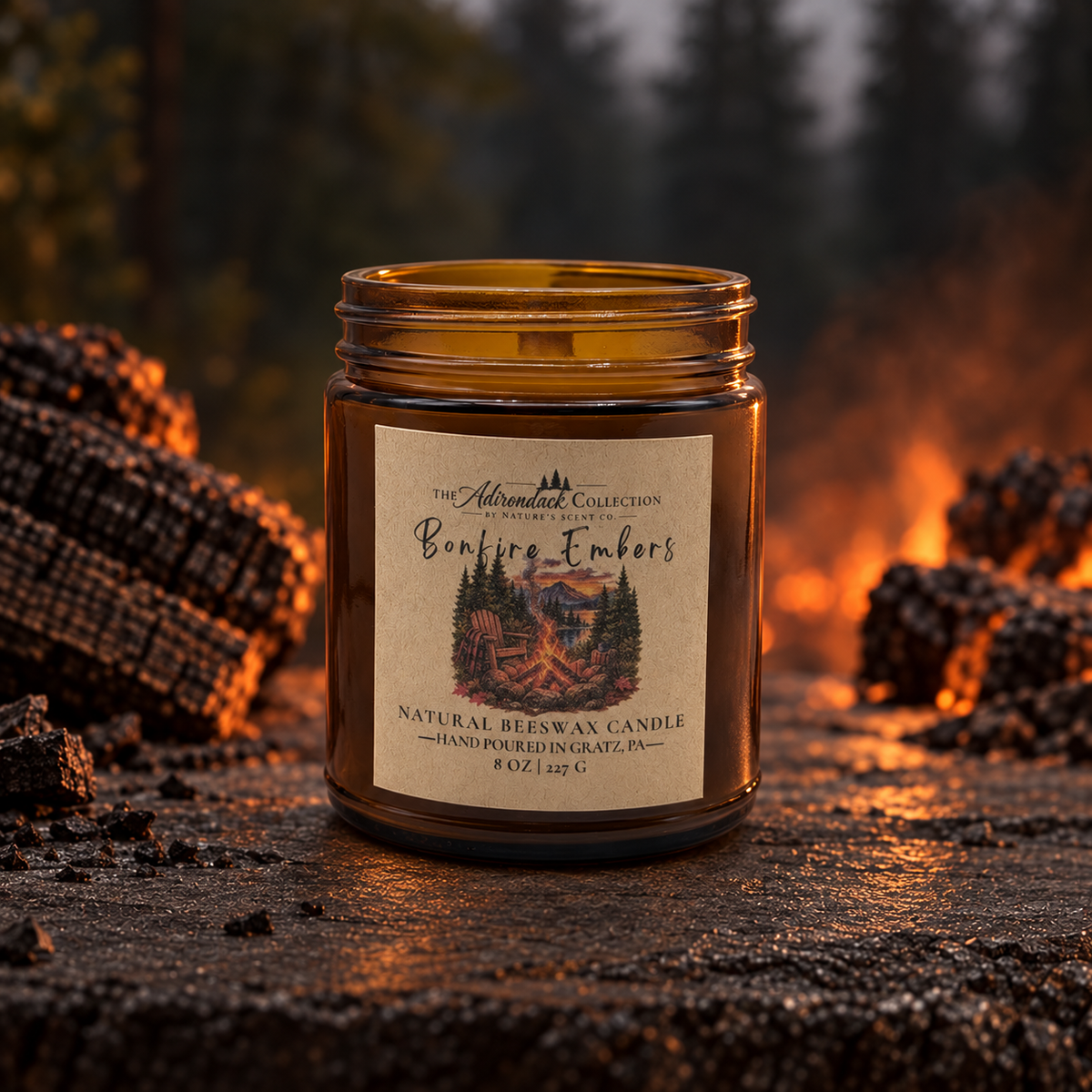 Adirondack Collection Beeswax Candle — 8 oz | Wood Wick | Non-Toxic