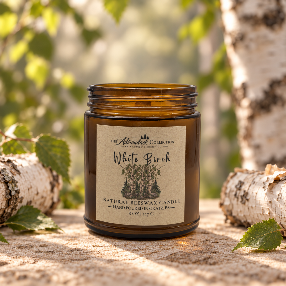 Adirondack Collection Beeswax Candle — 8 oz | Wood Wick | Non-Toxic