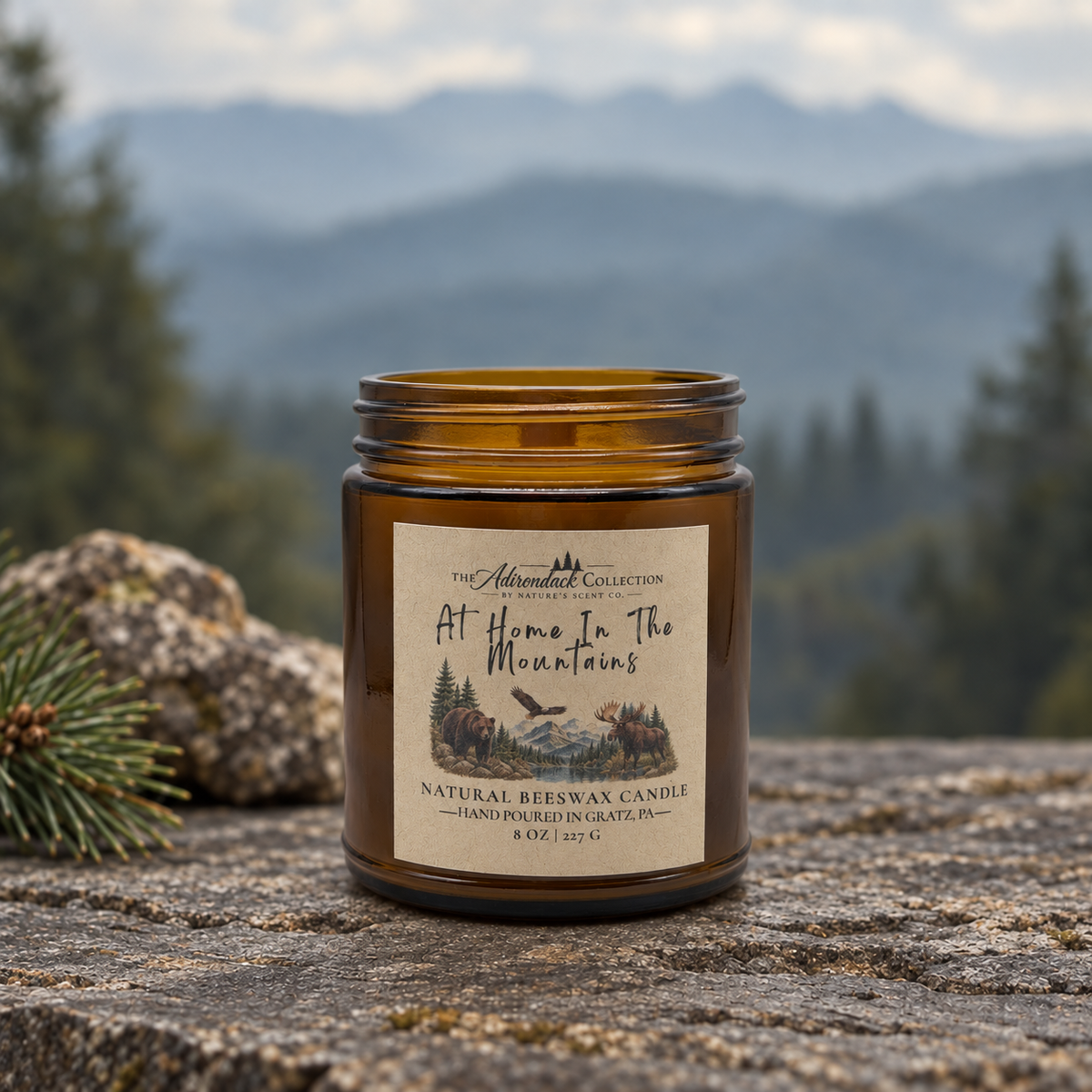 Adirondack Collection Beeswax Candle — 8 oz | Wood Wick | Non-Toxic