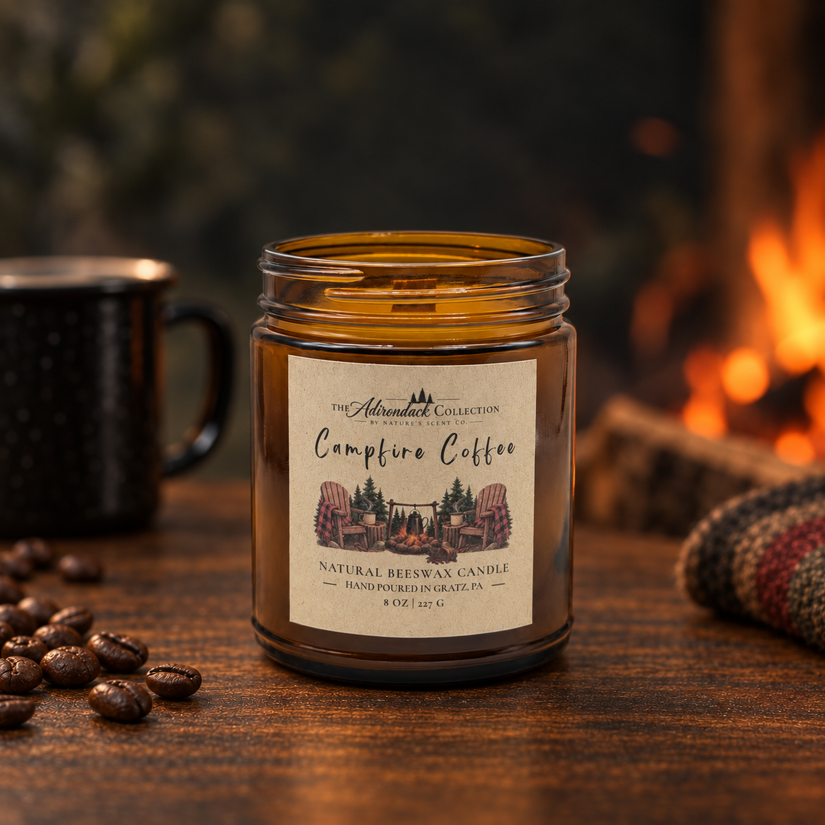 Adirondack Collection Beeswax Candle — 8 oz | Wood Wick | Non-Toxic