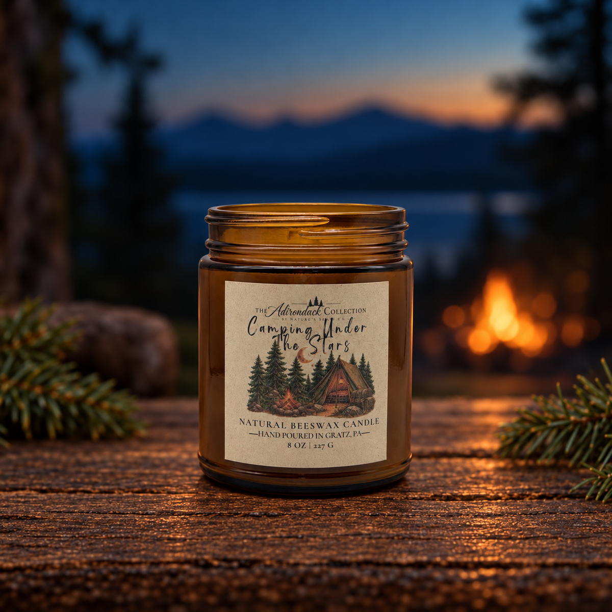 Adirondack Collection Beeswax Candle — 8 oz | Wood Wick | Non-Toxic