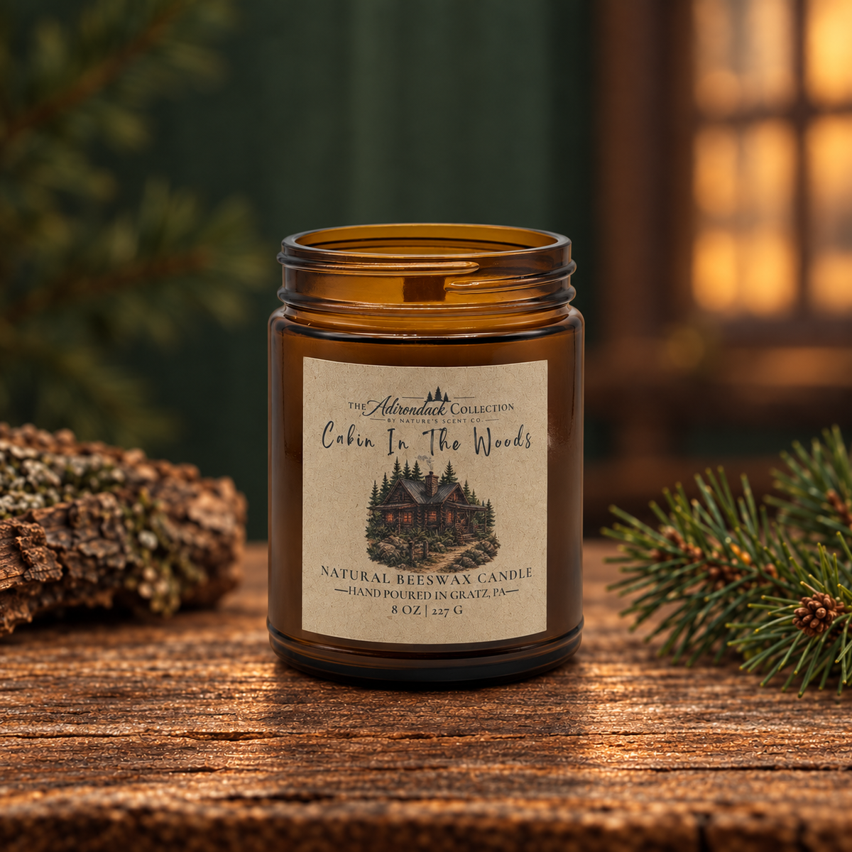 Adirondack Collection Beeswax Candle — 8 oz | Wood Wick | Non-Toxic