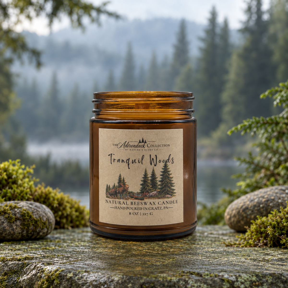 Adirondack Collection Beeswax Candle — 8 oz | Wood Wick | Non-Toxic