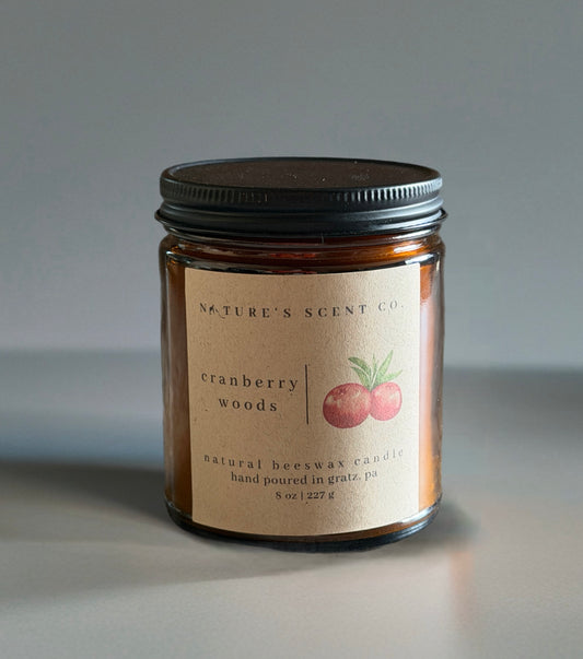 Cranberry Woods Beeswax Candle — Cranberry, Red Currant, Vanilla, Pine & Fir