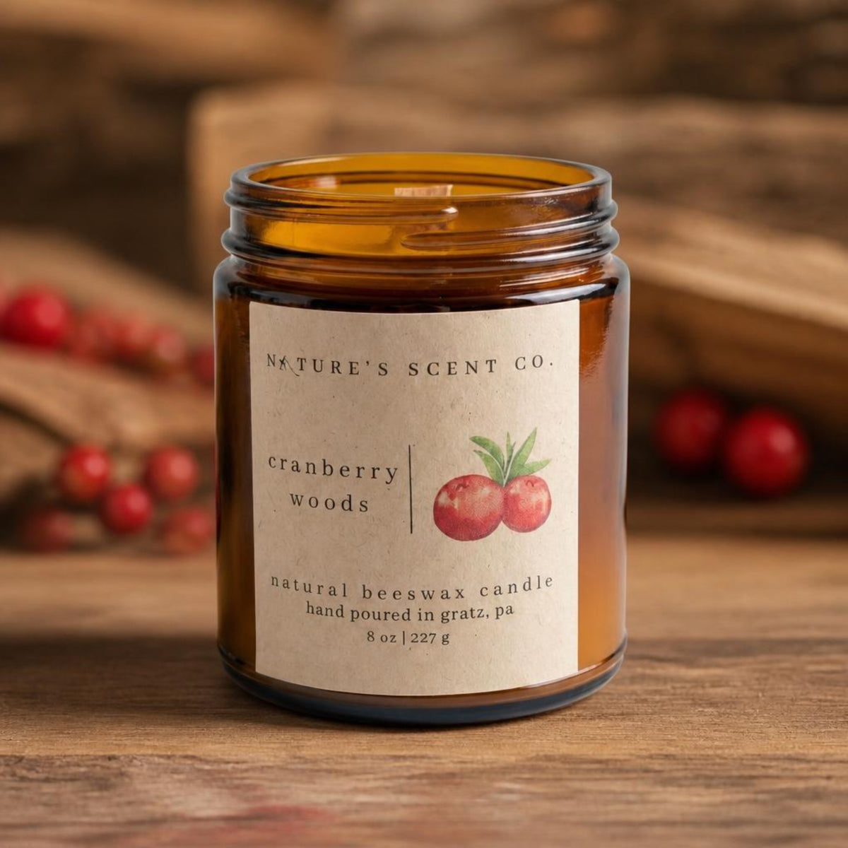 Cranberry Woods Beeswax Candle — Cranberry, Red Currant, Vanilla, Pine & Fir