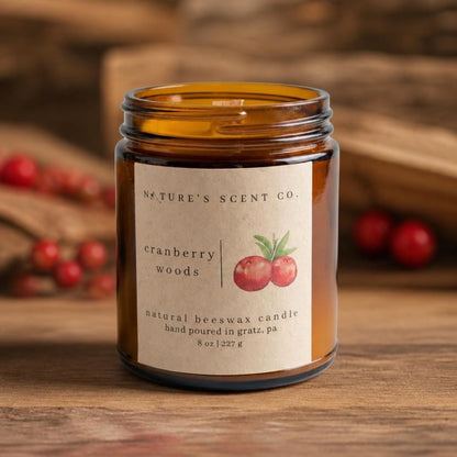 Cranberry Woods Beeswax Candle — Cranberry, Red Currant, Vanilla, Pine & Fir