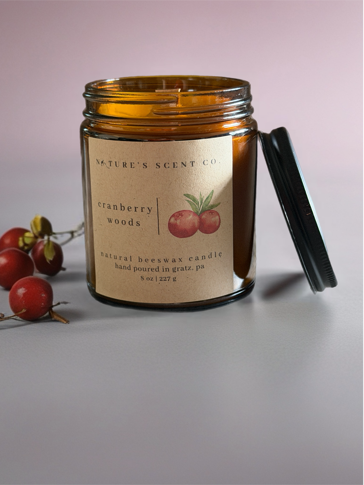 Cranberry Woods Beeswax Candle — Cranberry, Red Currant, Vanilla, Pine & Fir
