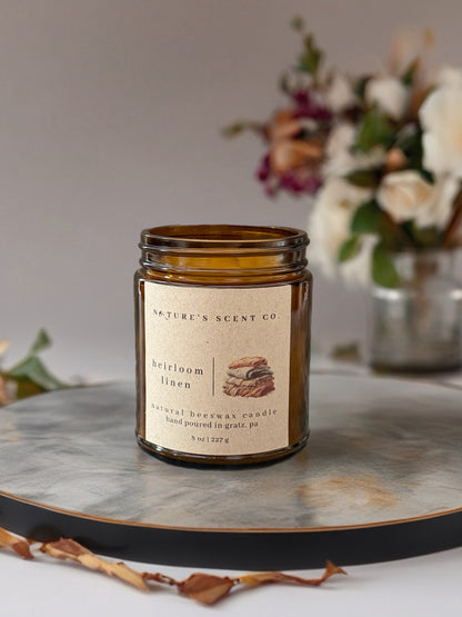 Heirloom Linen Beeswax Candle — Sage, Cotton Blossom & Lavender