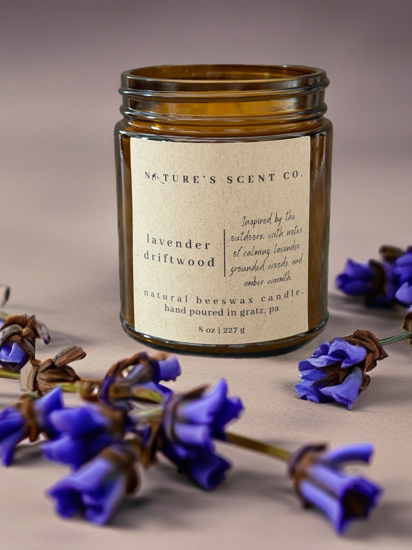 Lavender Driftwood Beeswax Candle — Lavender, Eucalyptus & Cedar