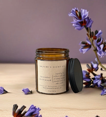 Lavender Driftwood Beeswax Candle — Lavender, Eucalyptus & Cedar