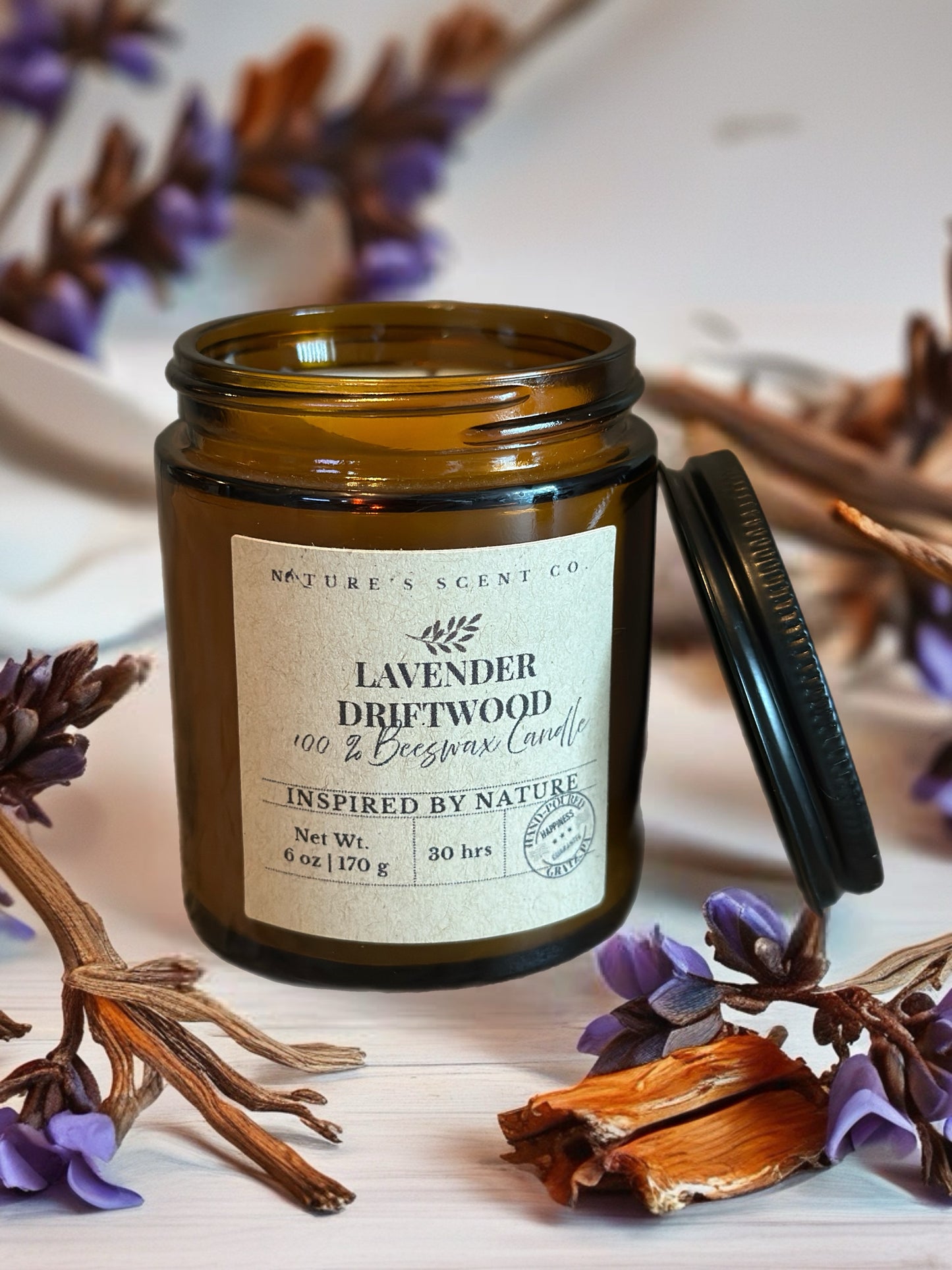 Lavender Driftwood Beeswax Candle