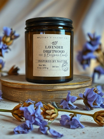 Lavender Driftwood Beeswax Candle
