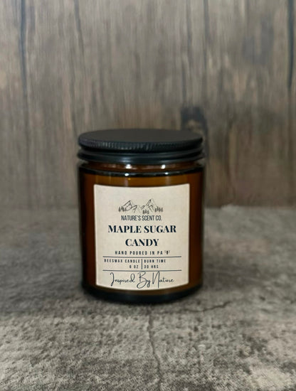 Maple sugar candy scented beeswax candle that is eco friendly