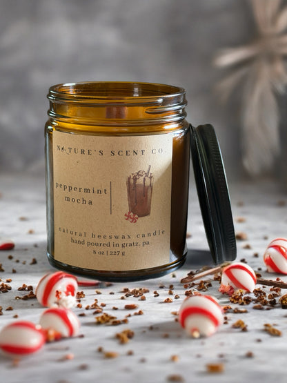 Peppermint Mocha Beeswax Candle — Peppermint, Dark Chocolate & Vanilla