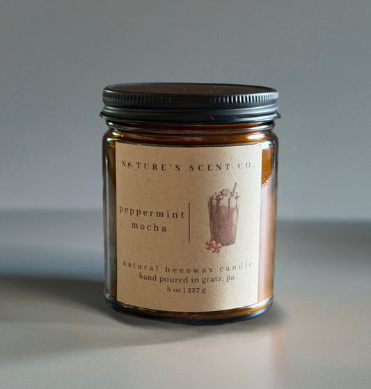 Peppermint Mocha Beeswax Candle — Peppermint, Dark Chocolate & Vanilla