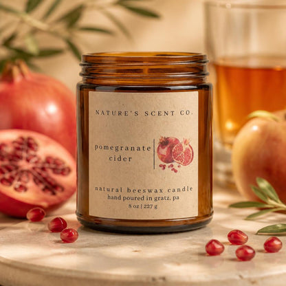 Pomegranate Cider Beeswax Candle — Pomegranate, Cranberry, Apple Cider & Spice
