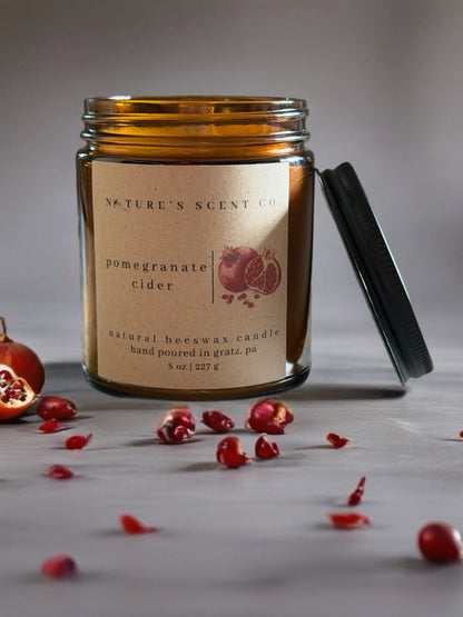 Pomegranate Cider Beeswax Candle — Pomegranate, Cranberry, Apple Cider & Spice